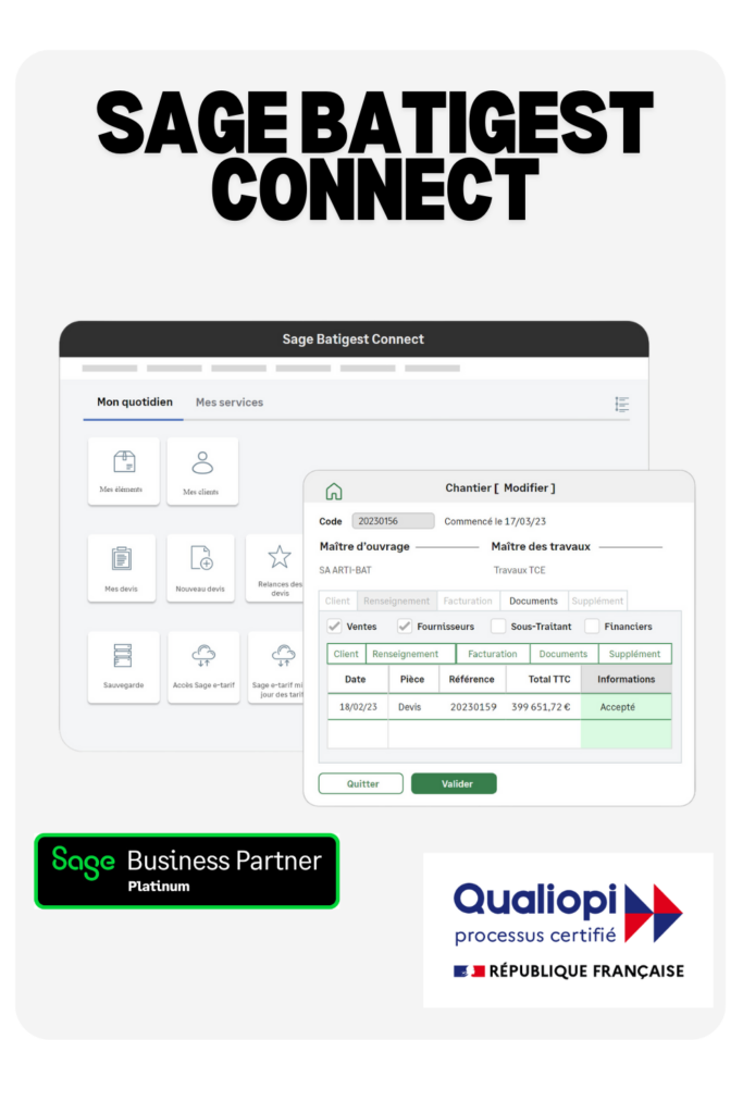 Sage Batigest Connect avec Serenity Software, partenaire Sage Platinum certifié Qualiopi